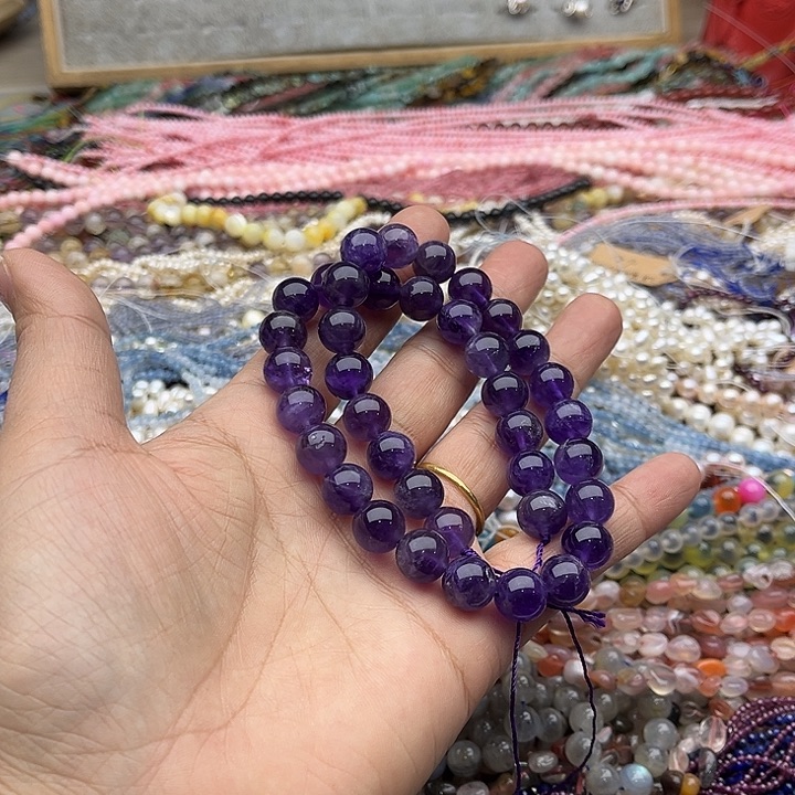 玛瑙/玉髓珠宝半成品未镶嵌一条10mm紫晶