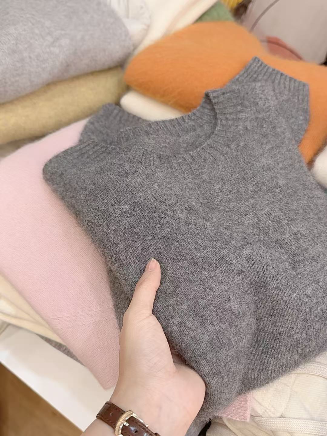 七言家！#深灰100%羊一线成衣无缝软糯插肩毛衣066