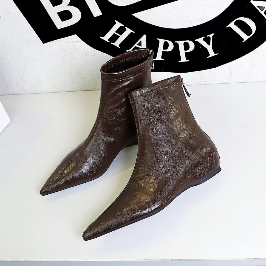 增高秋季后拉链马丁靴短筒高跟鞋百搭气质高跟女靴