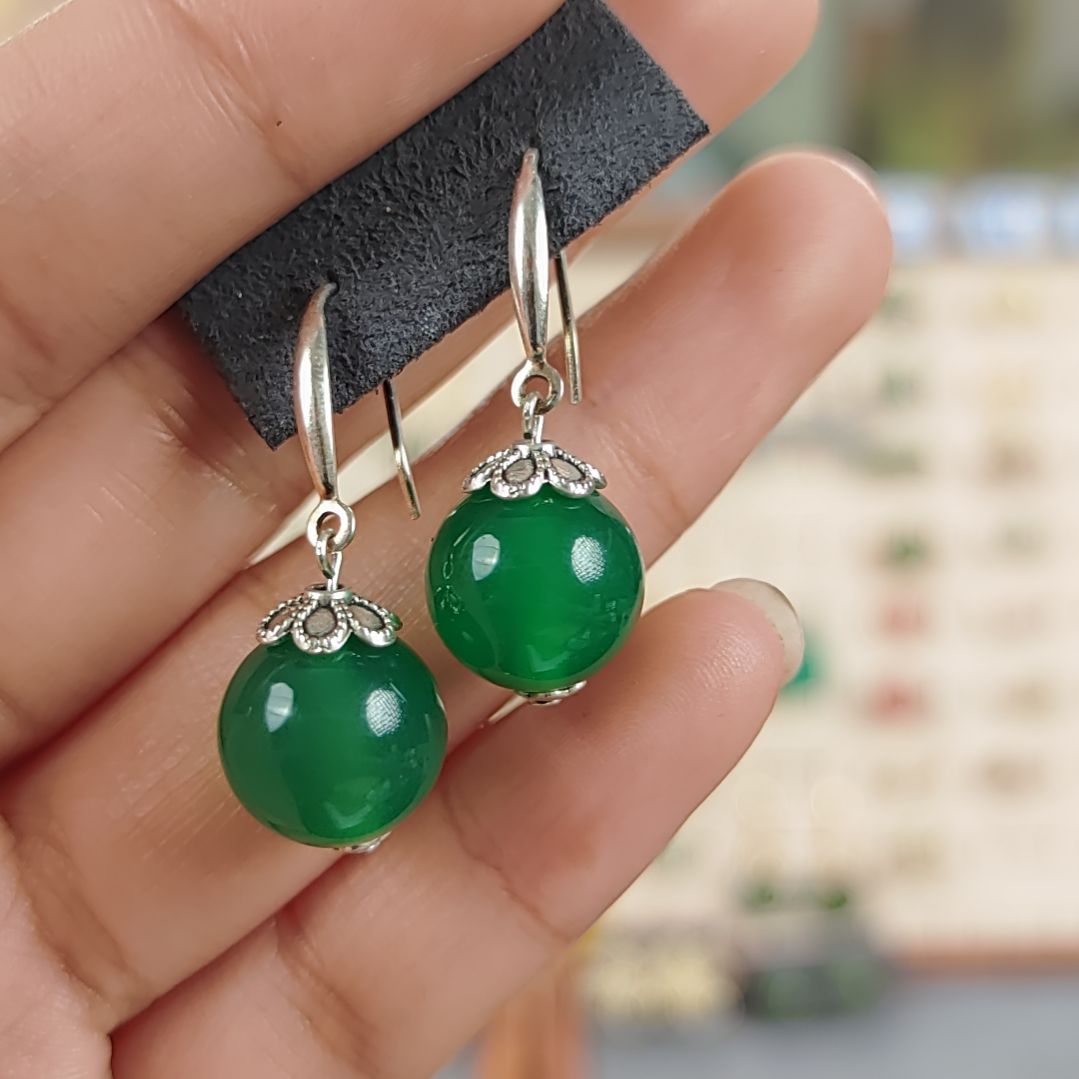 玛瑙手饰银S925镶嵌耳饰