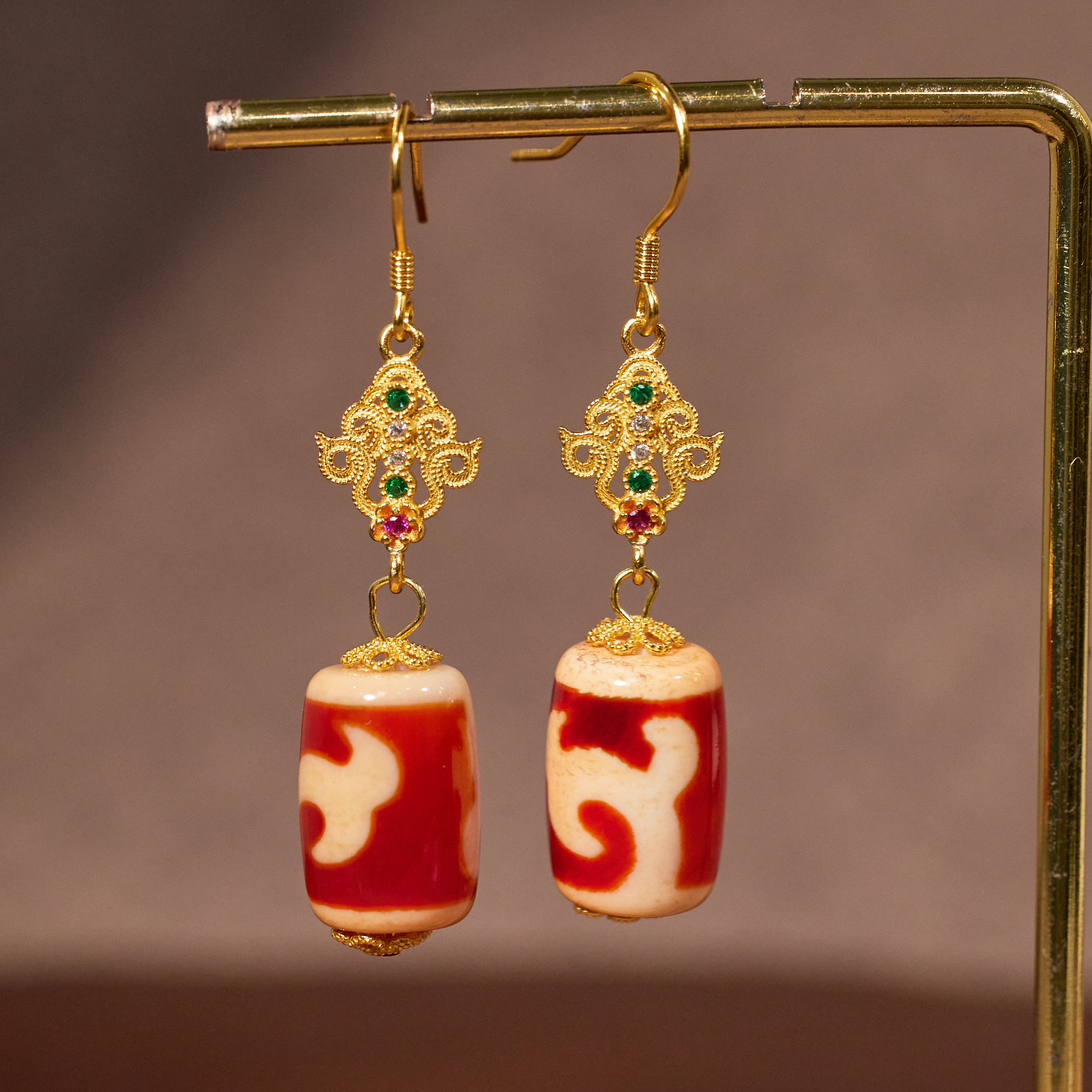 【龙虎山】度母*红肉玛瑙珠珠耳饰W81854