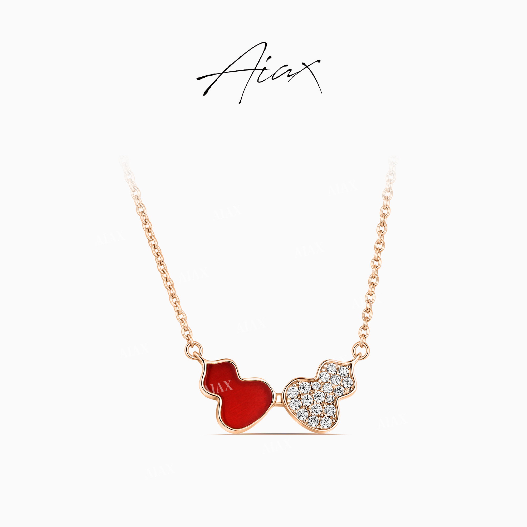 AIAX 925银 镀K金 气质百搭经典双葫芦蛇年红色项链TSJ9587