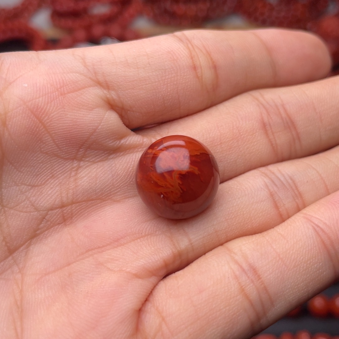 森***.南红玛瑙未镶嵌手串H15.8mm牛血火焰单珠