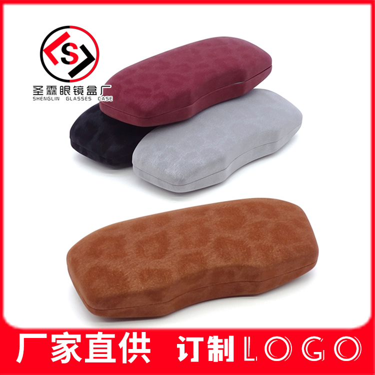 200暗豹纹M型弯短绒眼镜盒简约铁盒男女便携学生眼镜盒厂家印logo