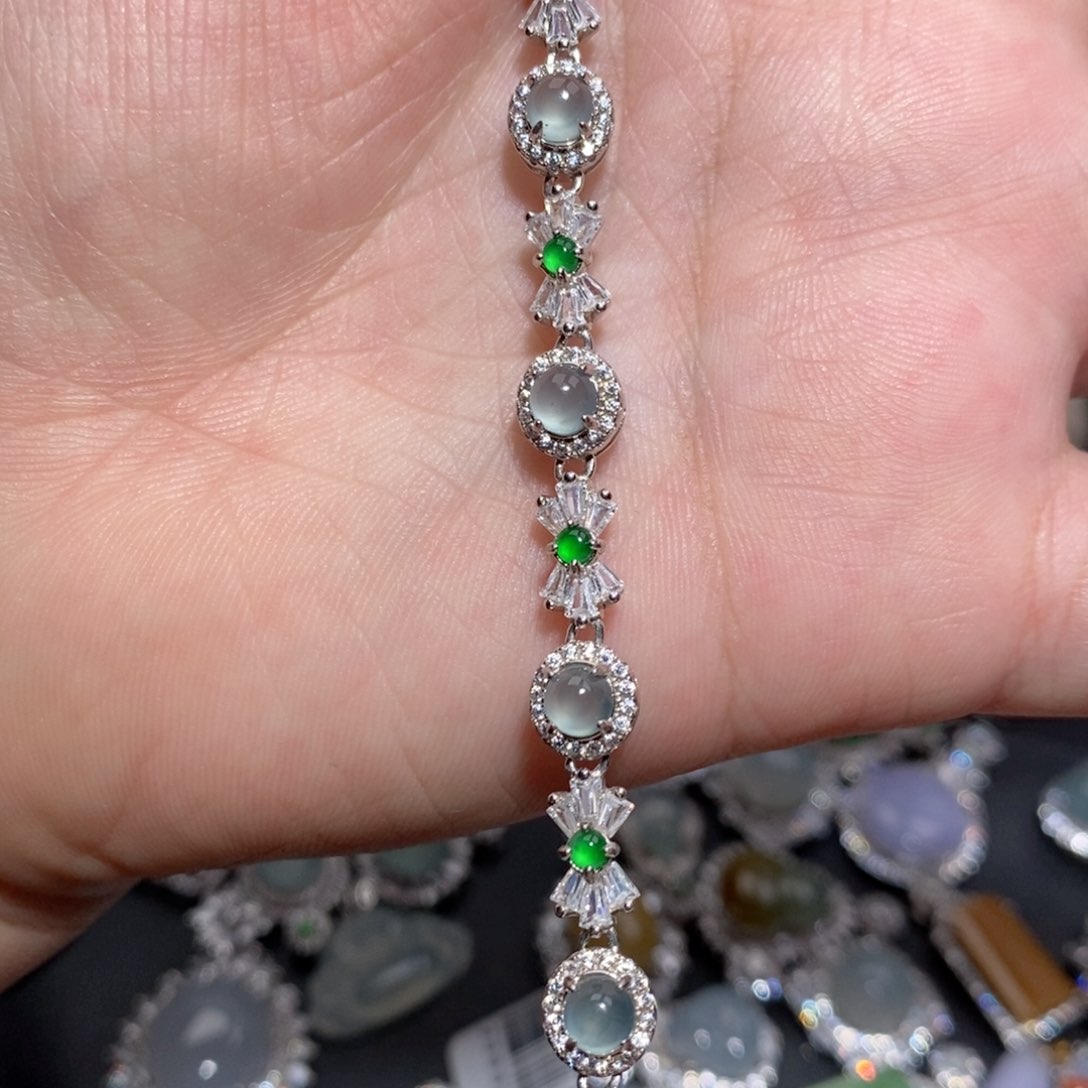 翡翠手链银S925镶嵌o j j k