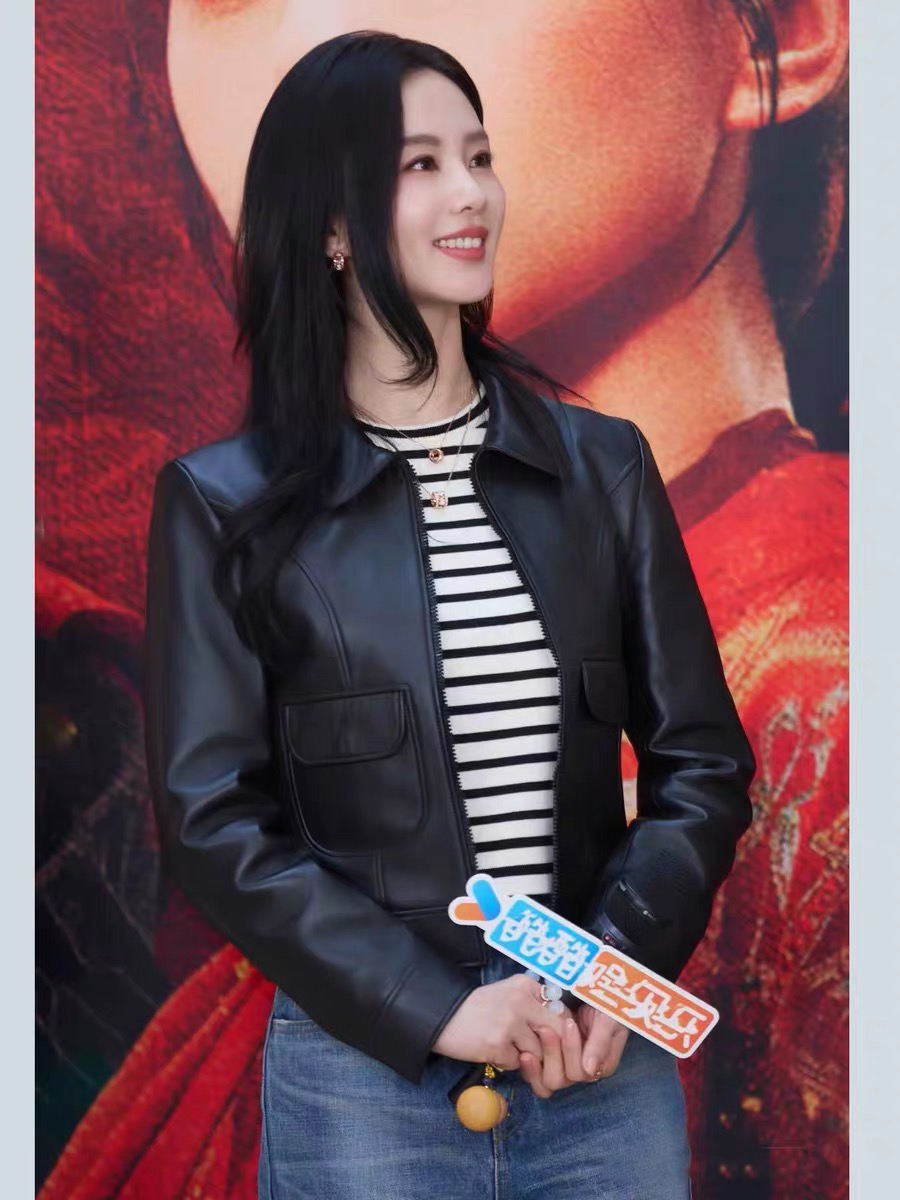 海宁2025春秋新款皮衣外套女真皮绵羊皮短款明星刘诗诗同款爆款