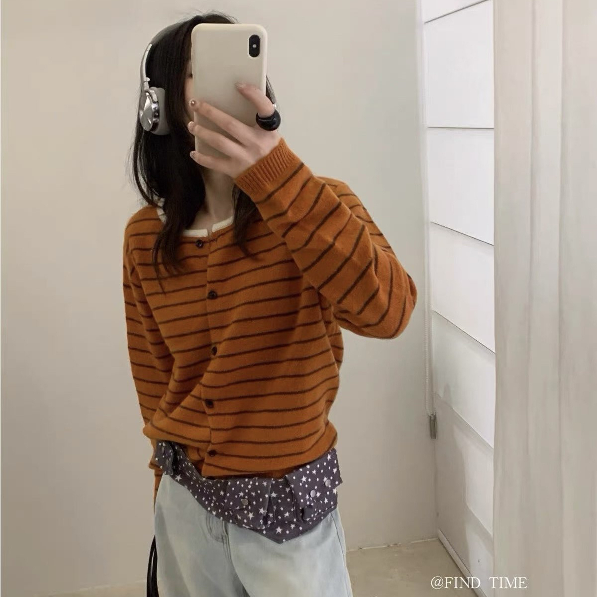 韩系100羊毛条纹开衫