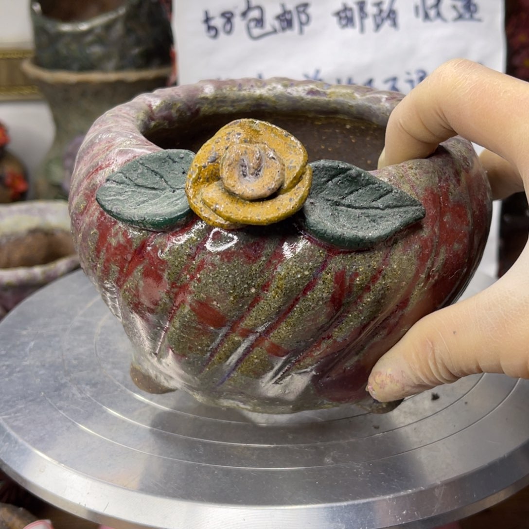 红陶粗砂陶瓷花盆