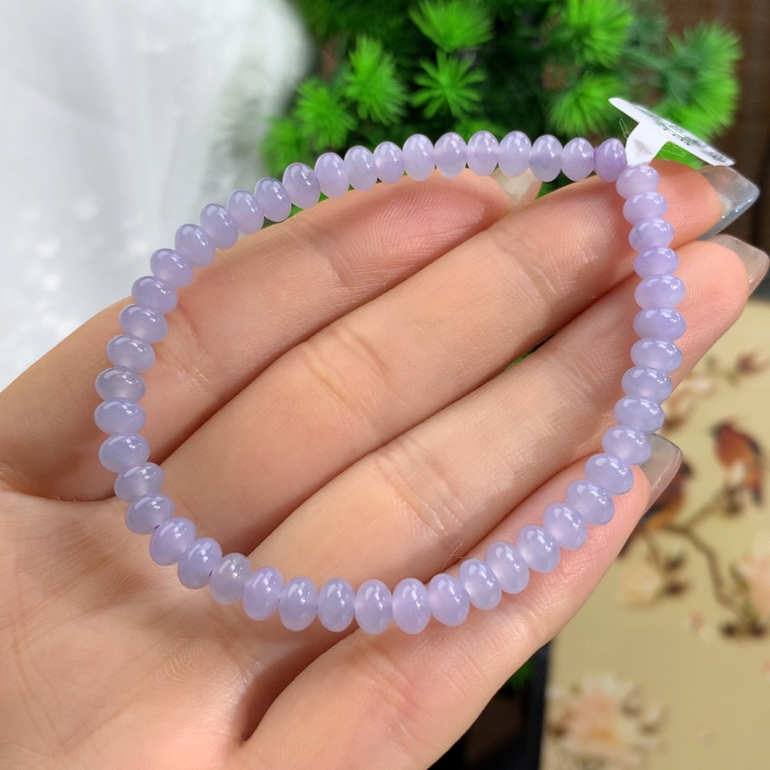 翡翠手链未镶嵌冰胶紫罗兰鼓珠手链卡5.5m m