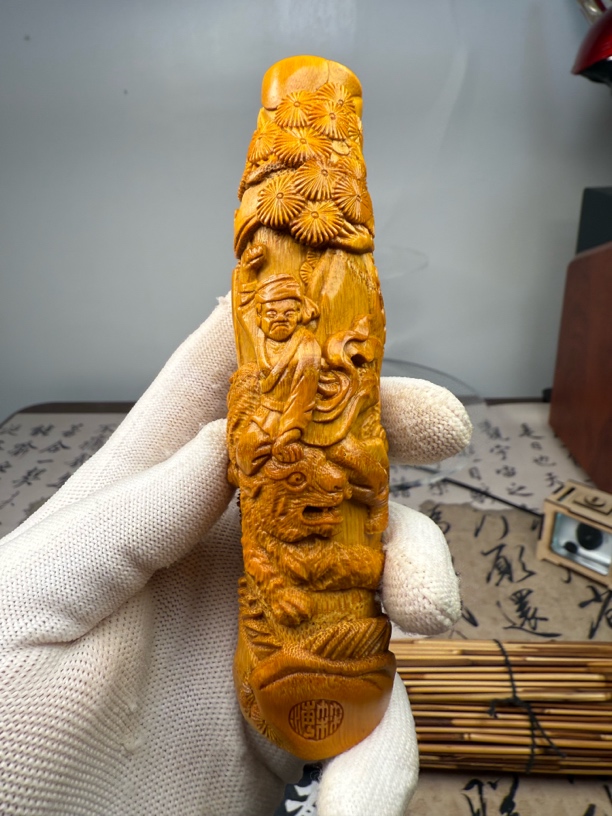 （武松打虎）纯手工雕刻实心玉竹手把件竹雕文玩收藏竹子竹制品竹根
