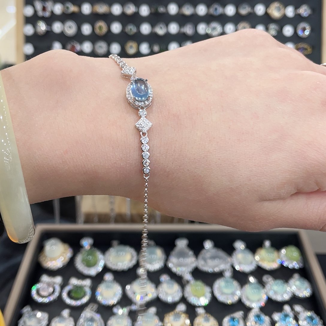 海蓝宝石手链银S925镶嵌然*那