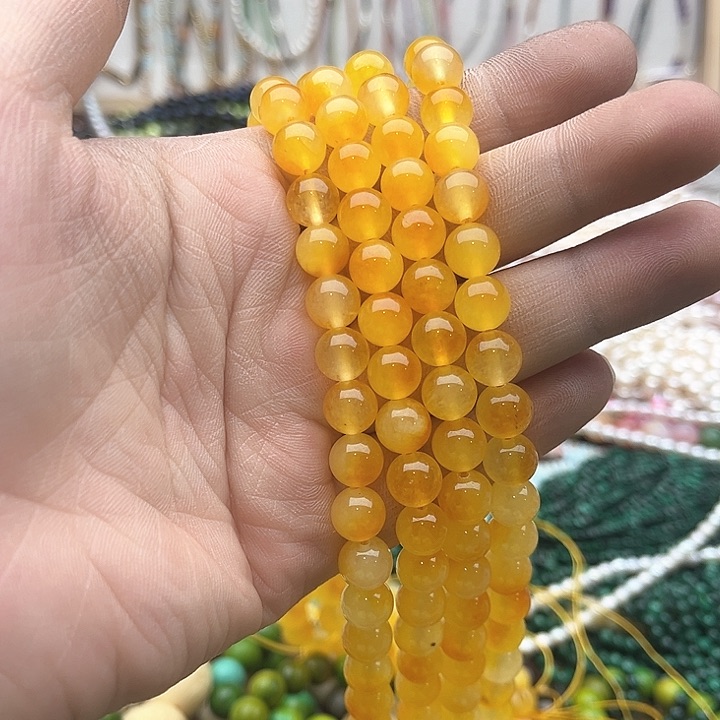 玛瑙/玉髓珠宝半成品未镶嵌一条8mm左右黄飘花珠