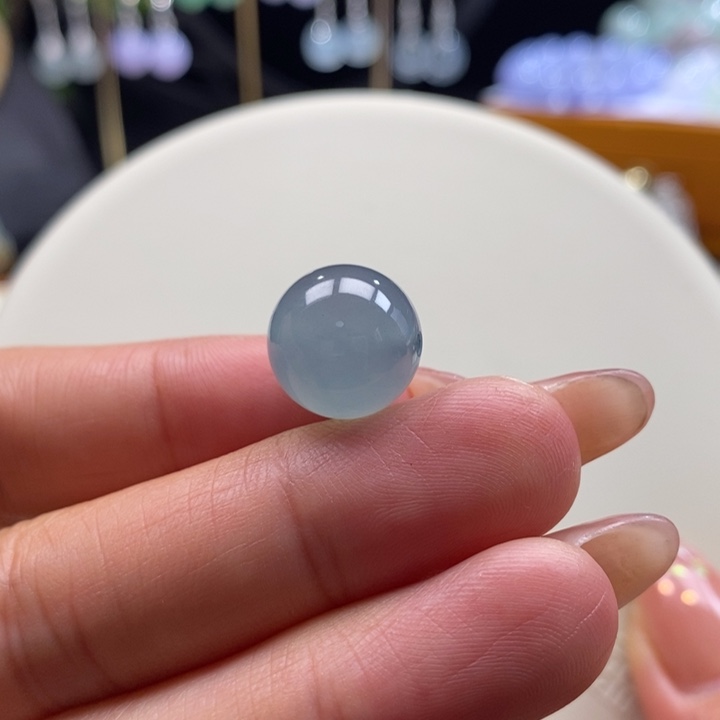 翡翠颈饰未镶嵌翡翠冰胶海水蓝珠卡13.3m