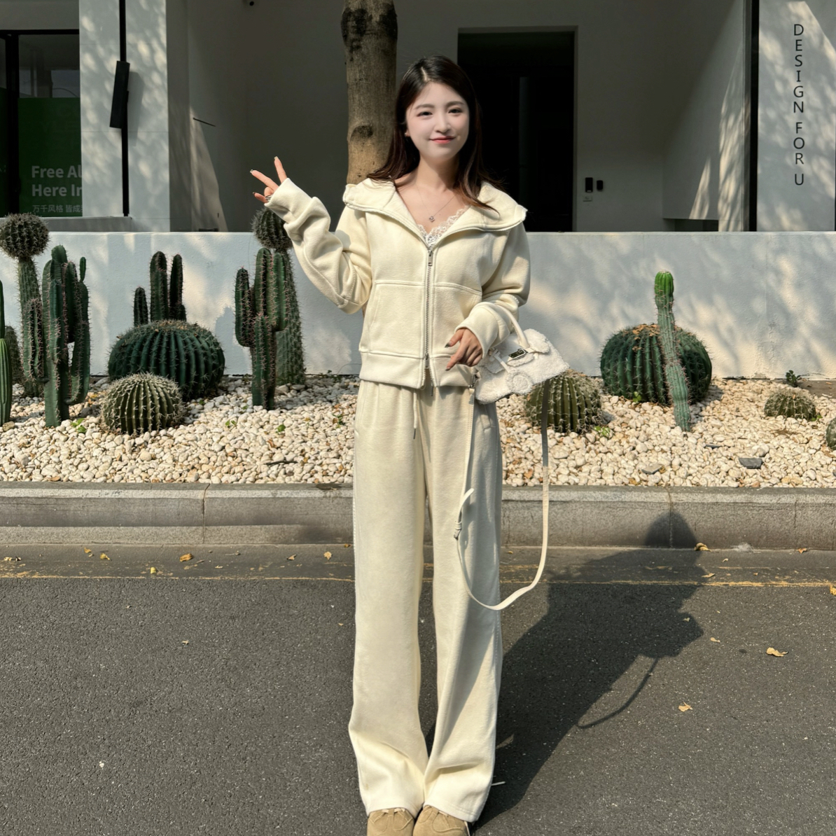 145-170小个子悠悠2025冬季加绒连帽卫衣显瘦运动套装时尚女