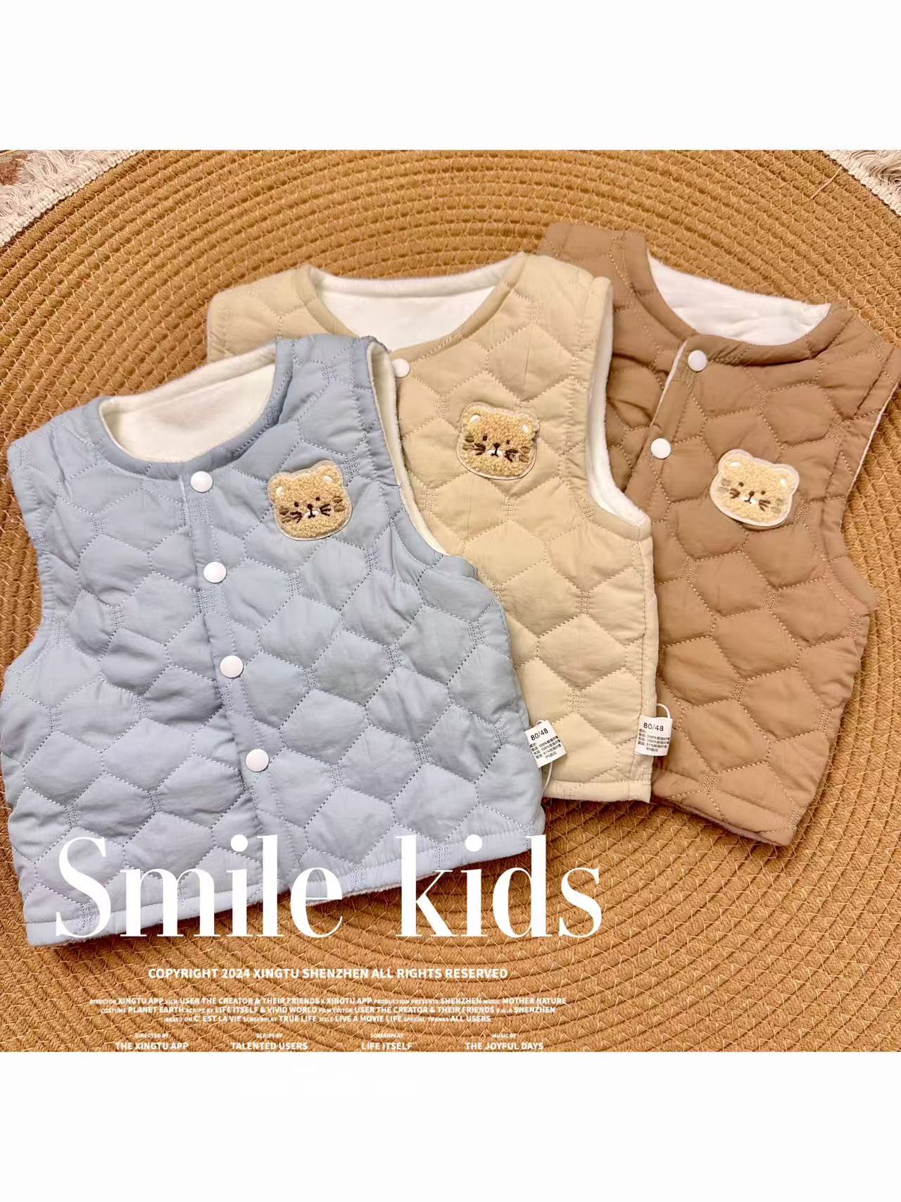 【Smile Kids】120g夹棉加绒马甲保暖秋冬季宝宝无袖加厚背心