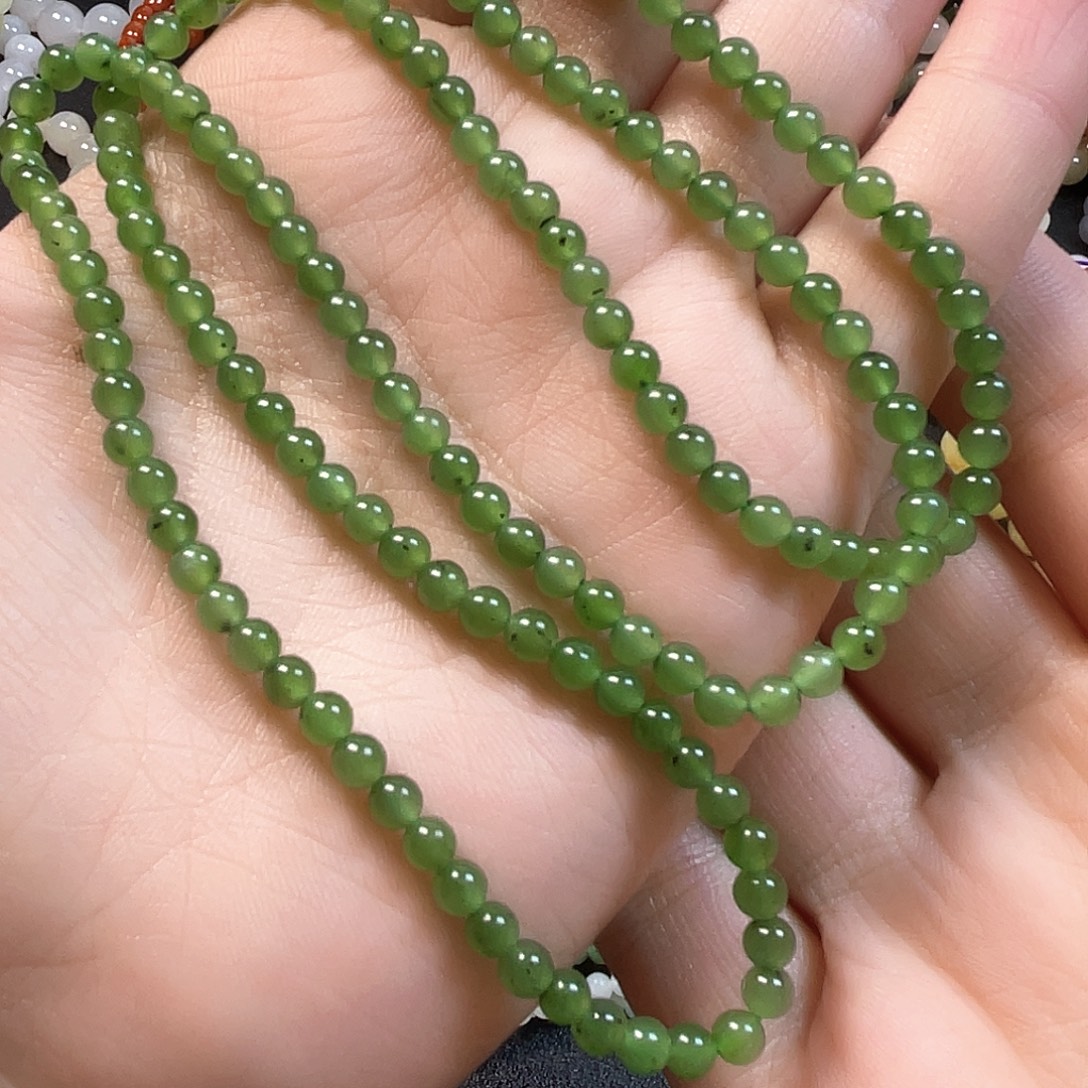 和田玉未镶嵌手链碧玉微黑 4mm