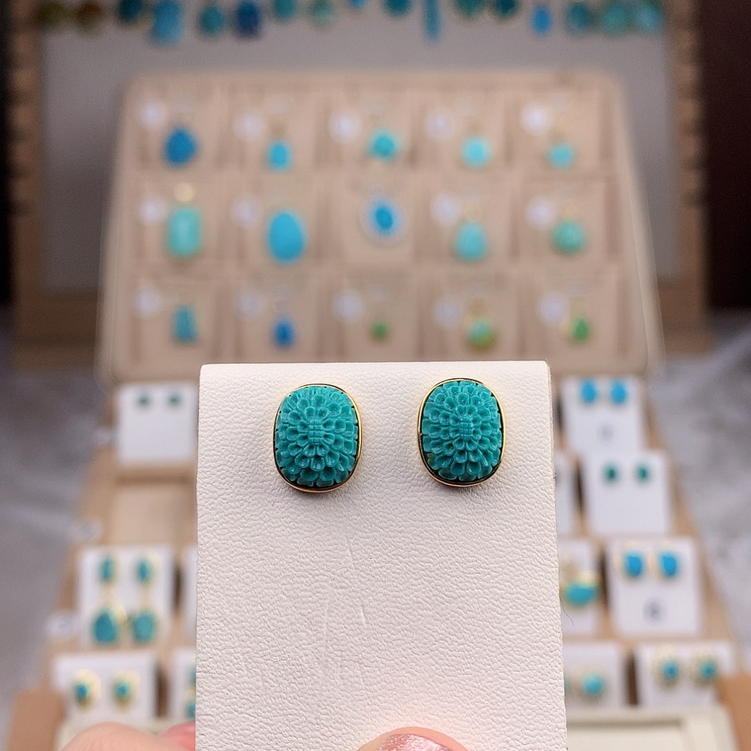 绿松石耳饰18K金镶嵌