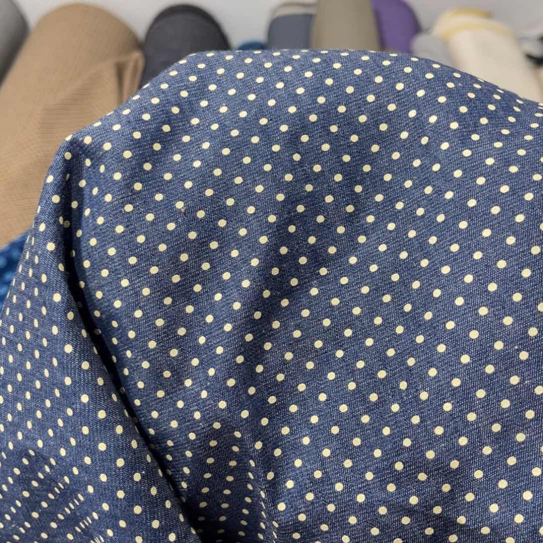 棉牛仔丹宁蓝色波点2米