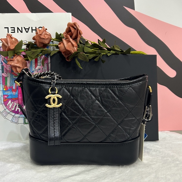 99新 Chanel/香奈儿 黑色牛皮流浪包小号单肩斜挎包