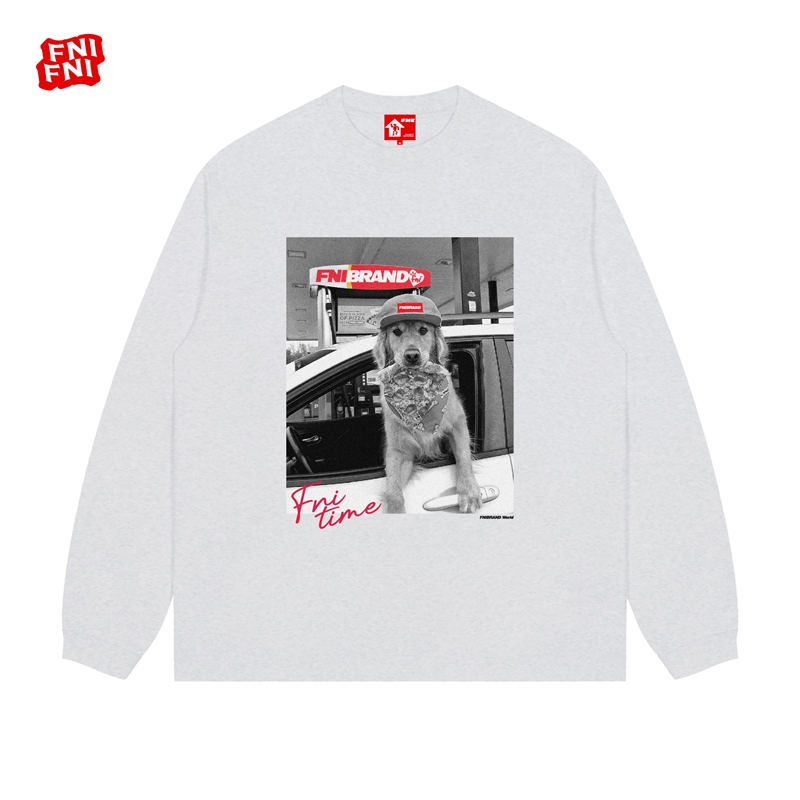 FNI红标（小狗海报）纯棉T恤男女同款美式圆领长袖上衣秋冬新款直喷