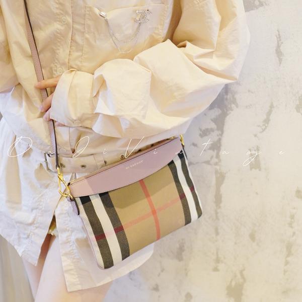 99新 BURBERRY/博柏利 大吉中古/sz/Burberry粉色格纹信封斜挎包