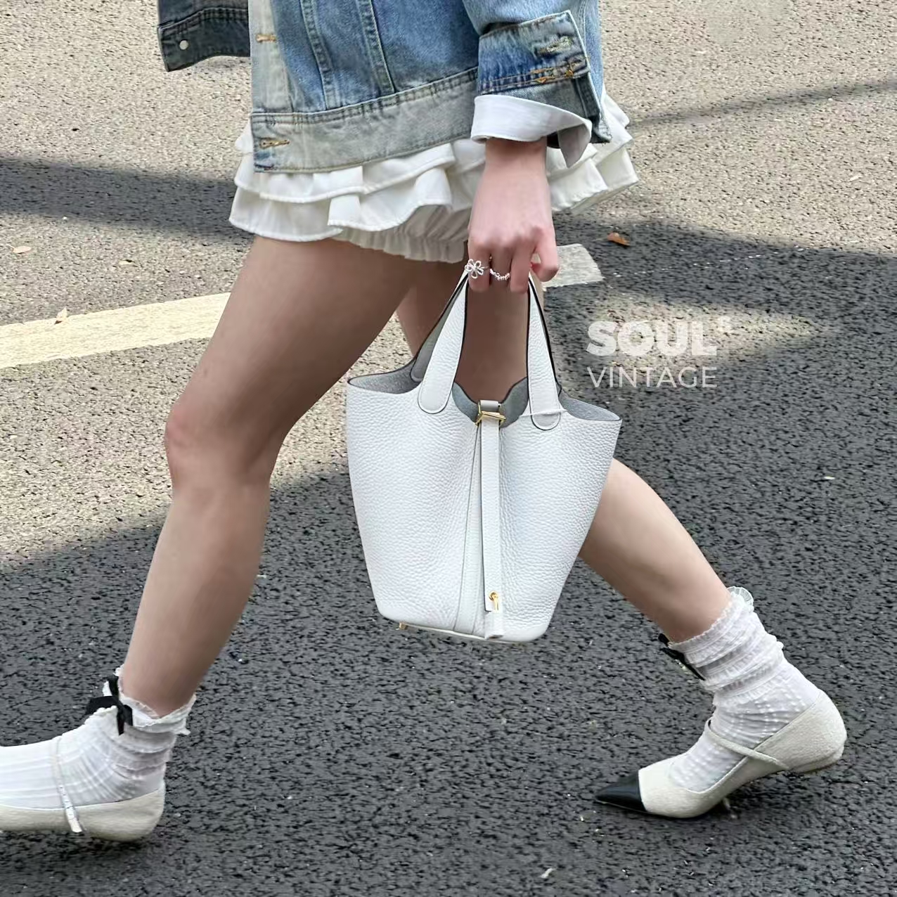 95新 Hermes/爱马仕 Hermes 0U新白色金扣tc皮菜篮子18/662603292