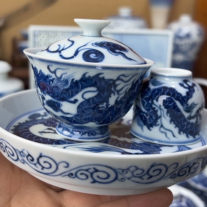 胶***人纯手工青花云龙纹