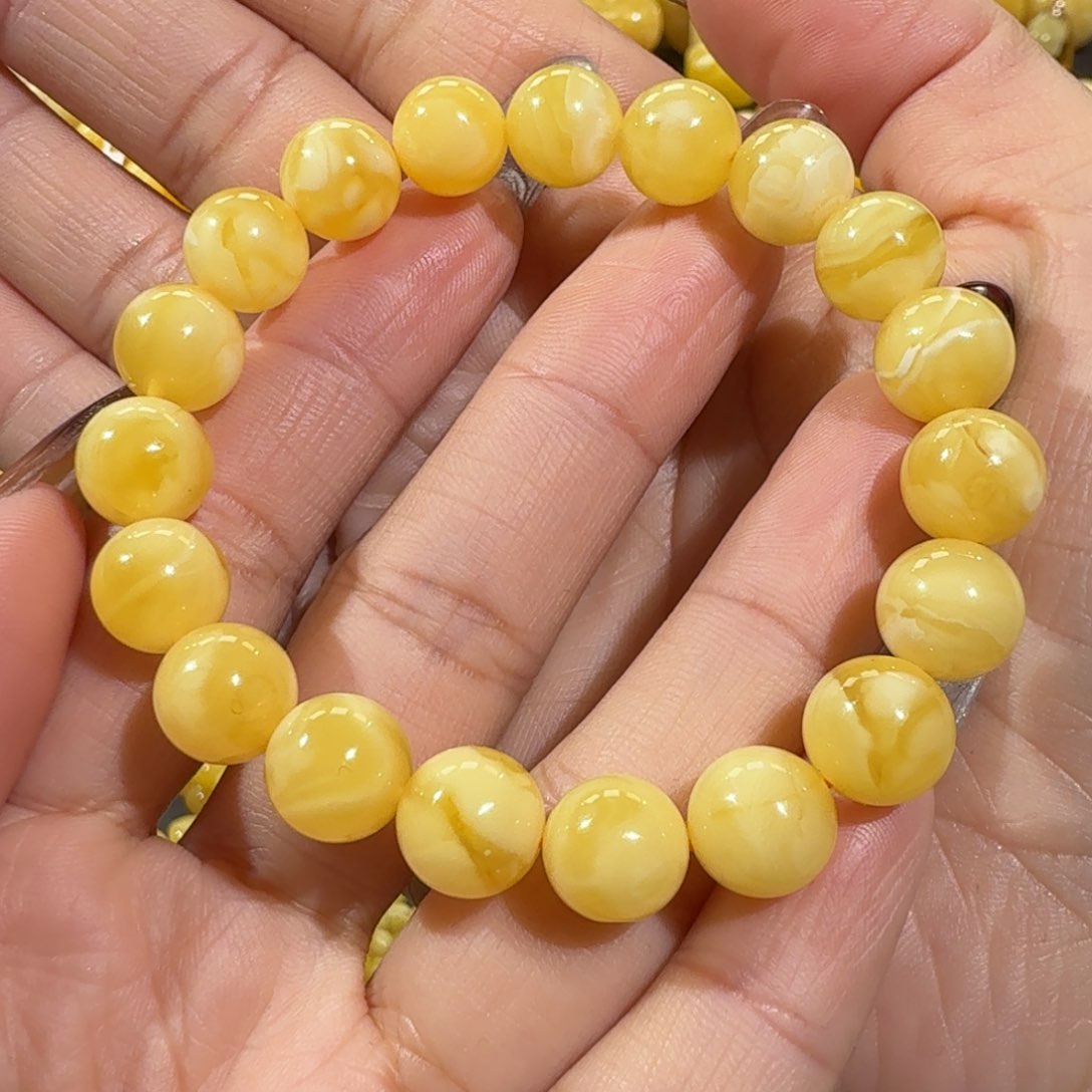 琥珀手链未镶嵌10m白花蜡圆珠手串11