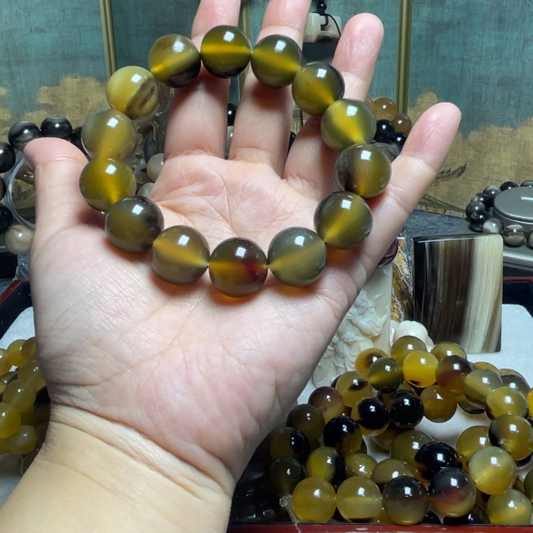 开***心石英石纯铜1.6半山水手串