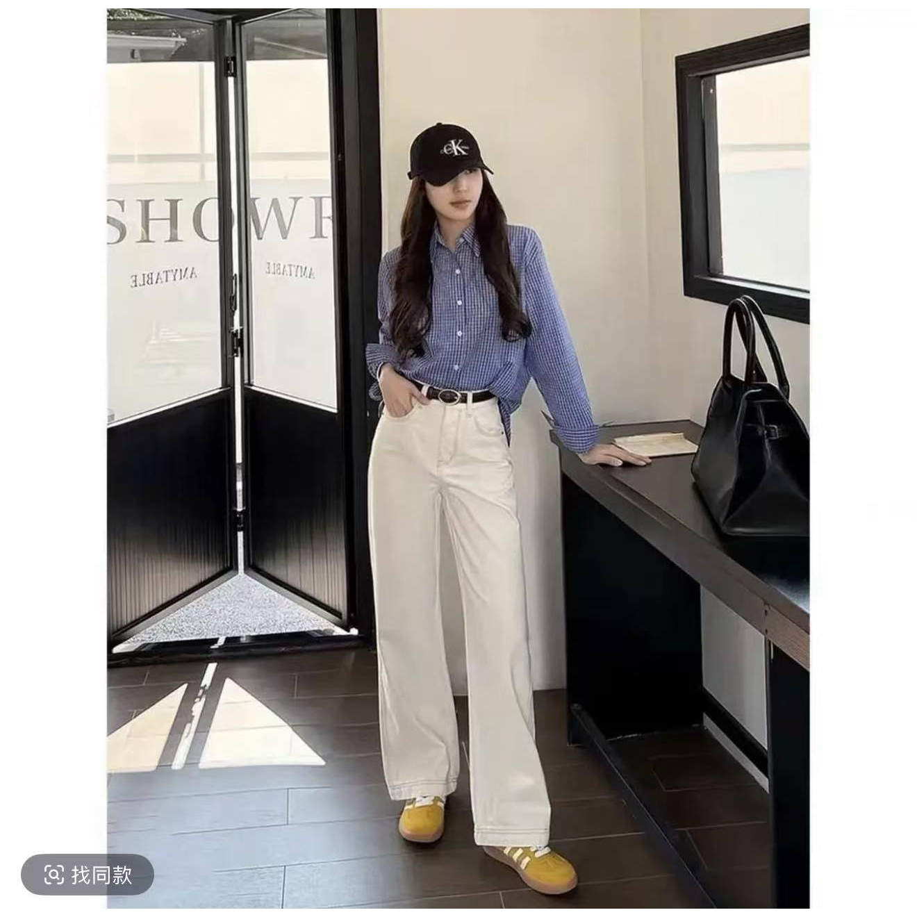 【运费险+现货】2025秋冬新款米杏色牛仔裤女高腰显瘦窄版直筒裤