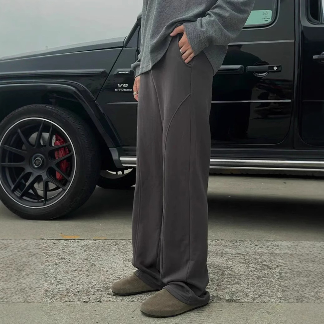 美式cleanfit城市通勤lulu同款秋冬加绒日常宽松结构卫裤休闲阔腿