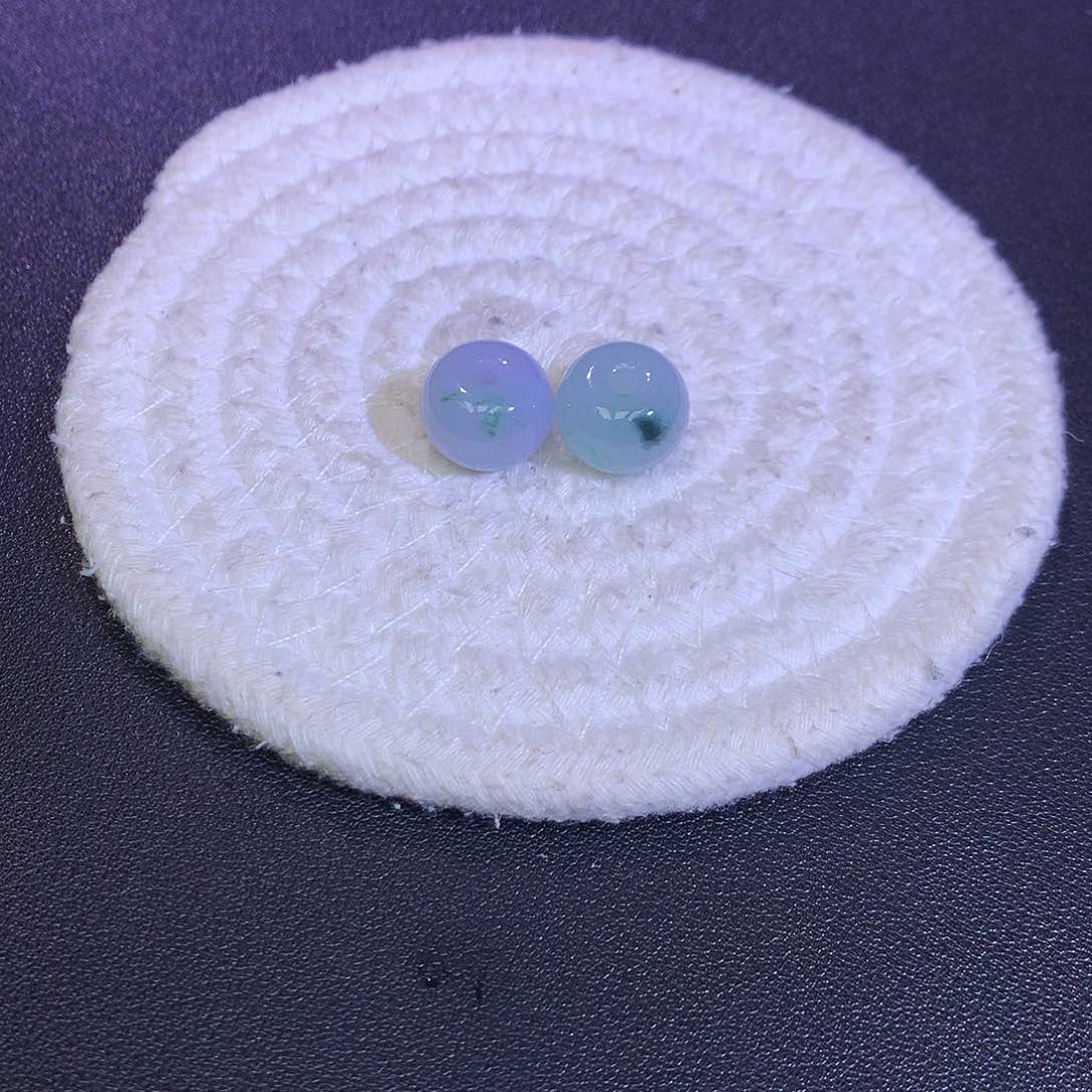 散珠翡翠天然缅甸翡翠苹果珠一对卡14厚10