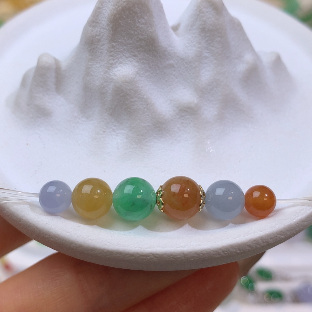 散珠翡翠6颗  多彩珠珠