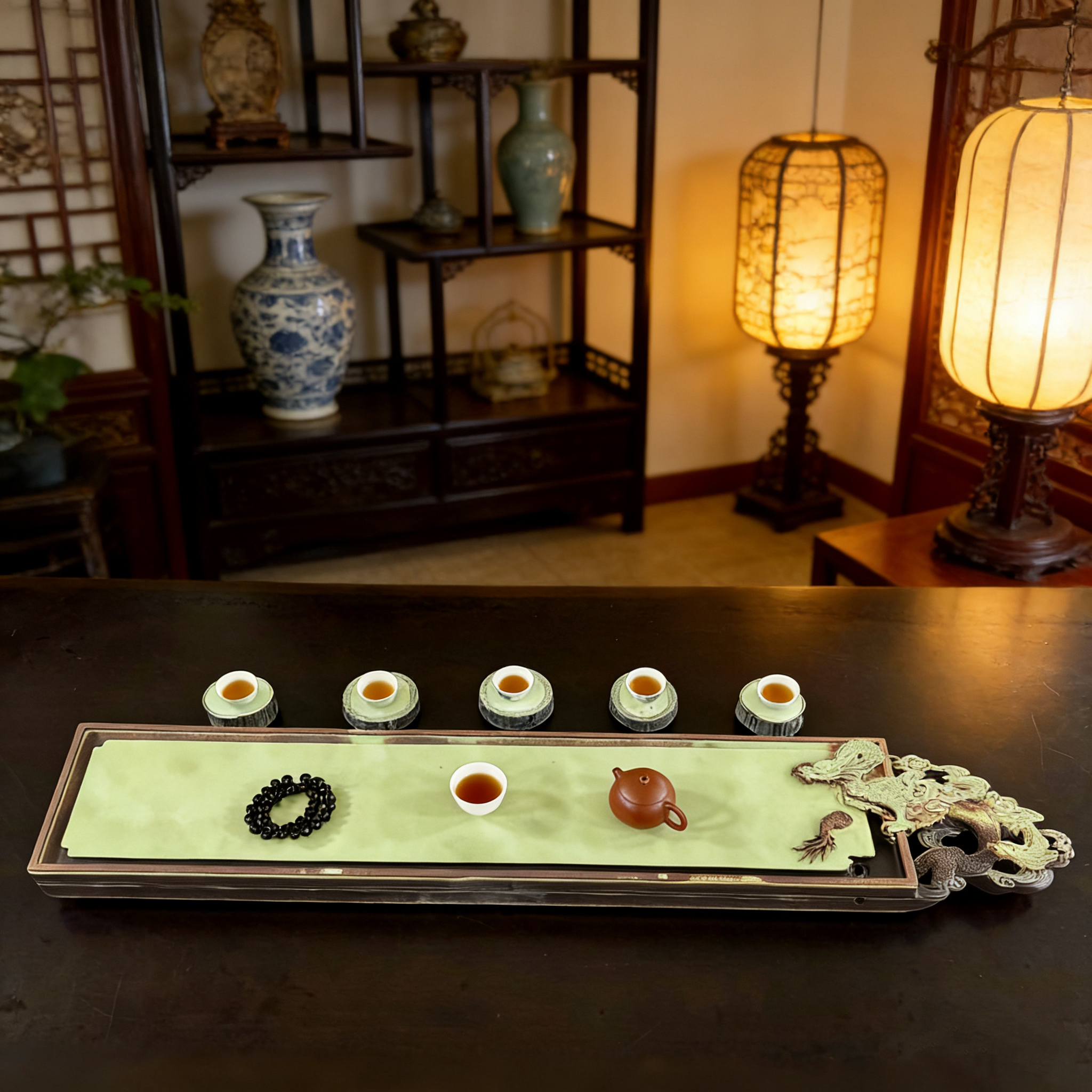 紫袍玉带石纯手工雕刻长方形茶盘家用办公室龙盘功夫茶器具高级