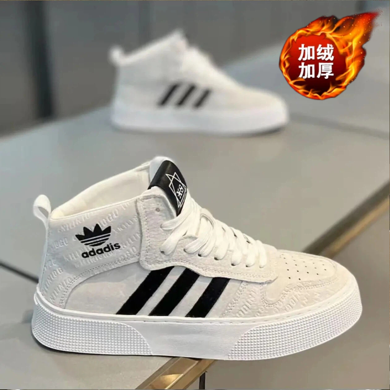 三道杠男鞋秋冬季加绒加厚保暖棉鞋厚底复古百搭休闲高帮运动潮鞋