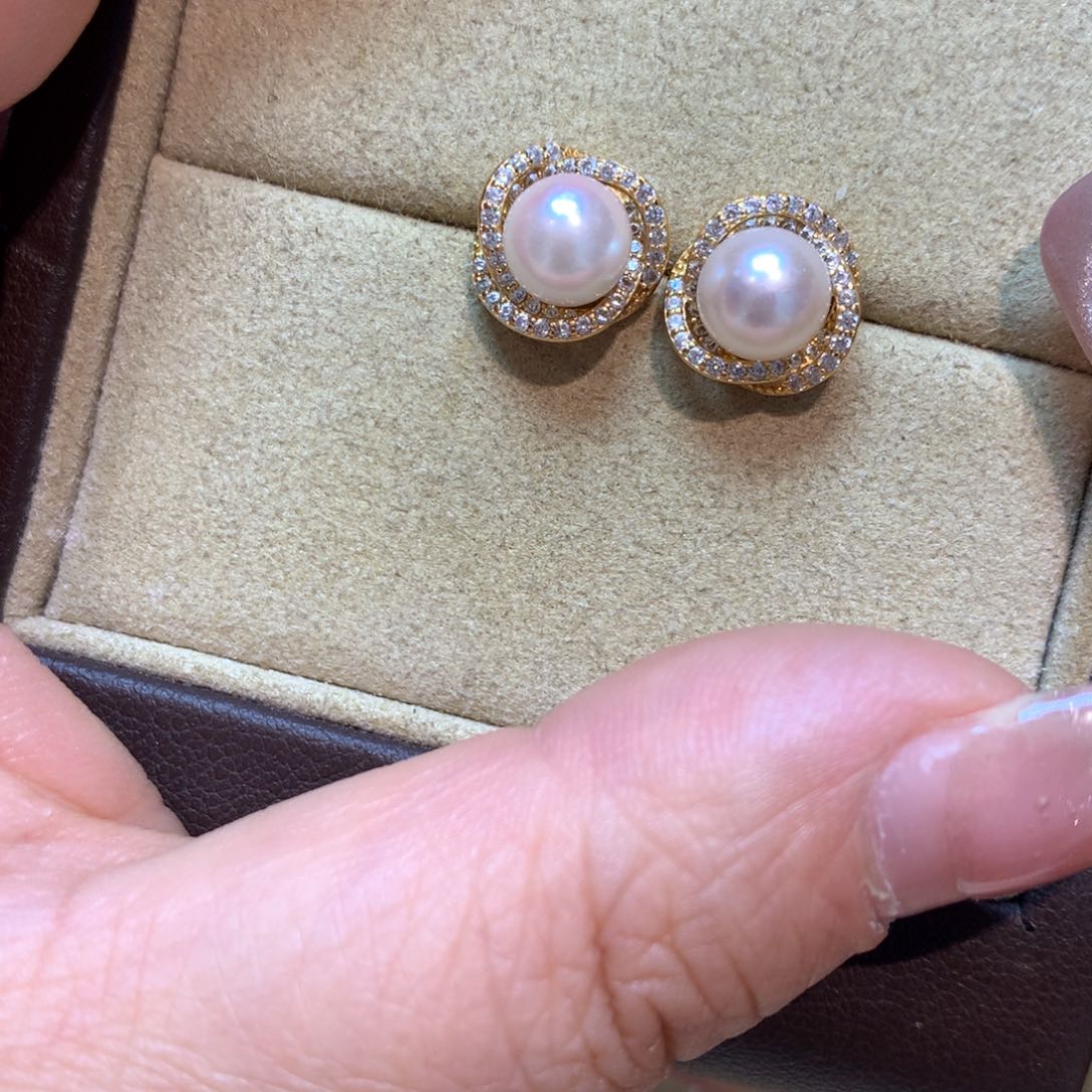 海水珍珠耳饰银S925镶嵌
