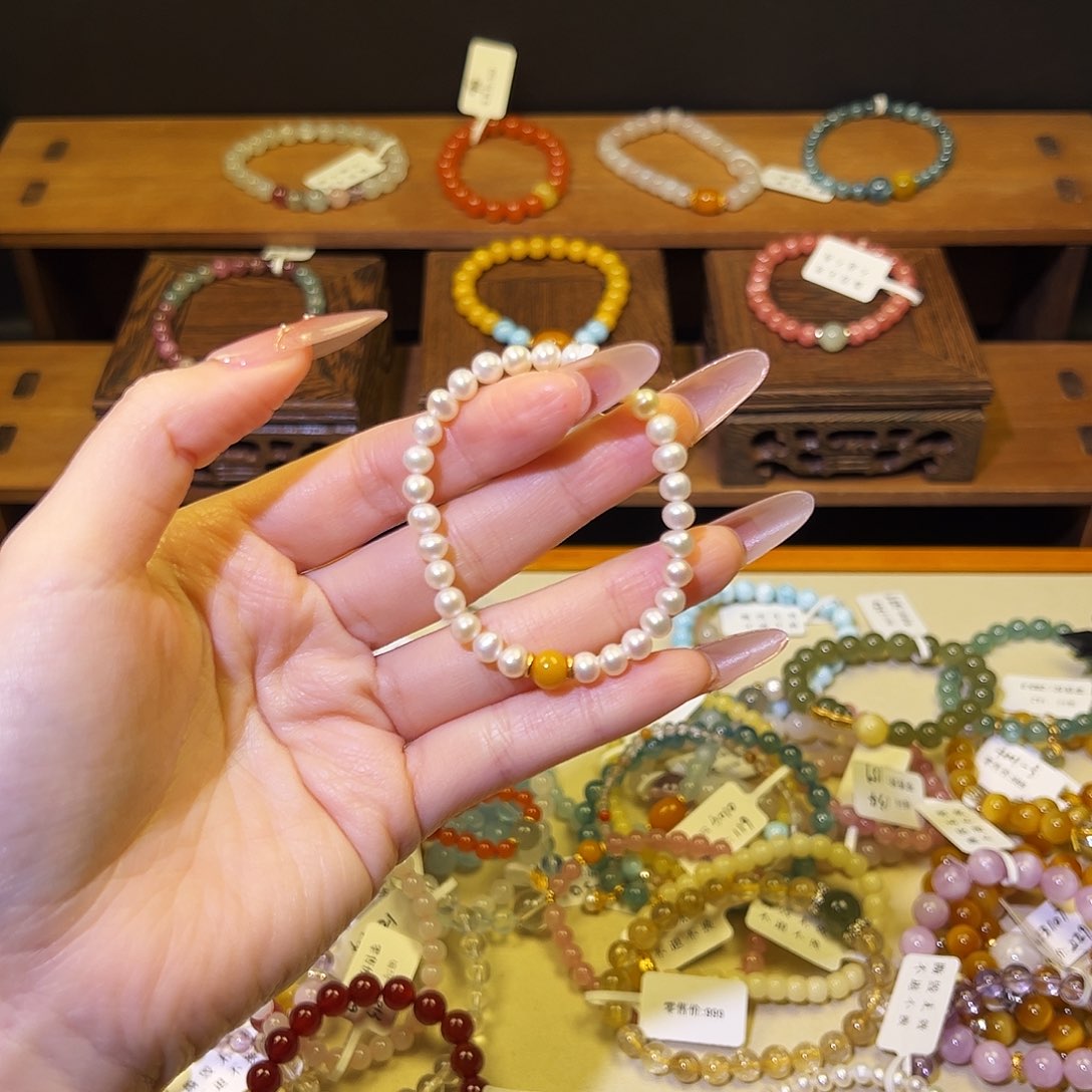 水晶手链银S925镶嵌珍珠196