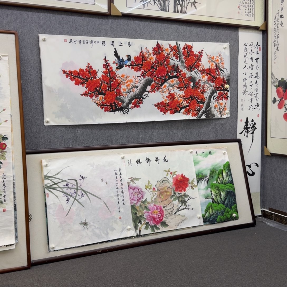 三***哥国画六尺梅花画芯一幅