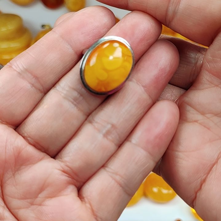 蜜蜡戒指银S925镀金镶嵌