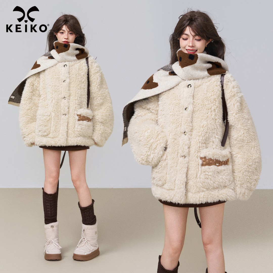 KEIKO 韩系外套冬季高级感皮毛一体小个短款