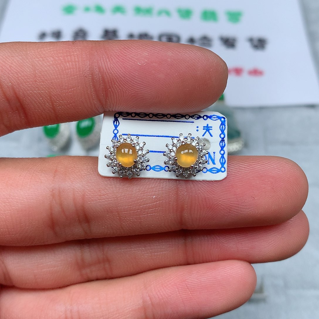 翡翠银S925镶嵌耳钉5号