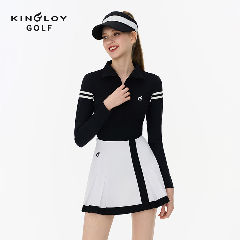KINGLOY高尔夫服装女士女款长袖T恤夏季新百搭拼接白色女士百褶裙