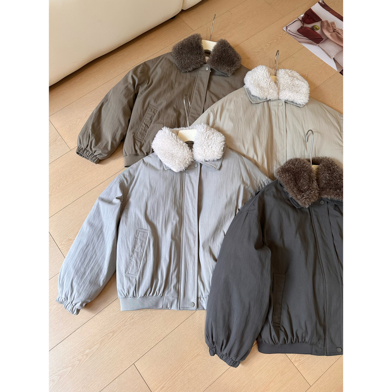 【白鸭绒】A39羊羔绒毛领派克服女冬季巴恩风保暖工装羽绒服外套