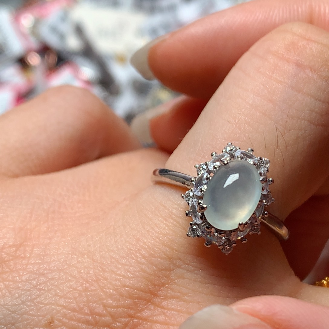 翡翠戒指银S925镶嵌天然翡翠耳饰