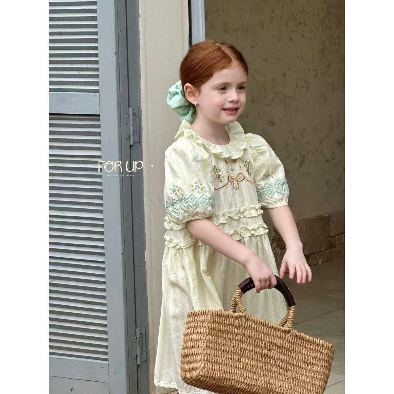 【现货】252-FU-85175多色[FOR UP]法式天然色织提花花朵刺绣连衣裙