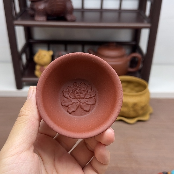 紫泥茶案一对牡丹客杯