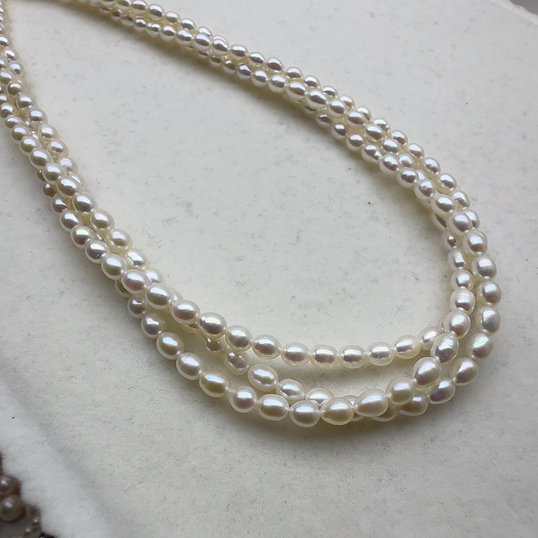 淡水珍珠颈饰银S925镶嵌3条做扭扭链