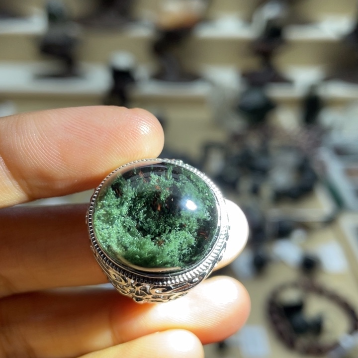 水晶戒指银S925镶嵌绿幽灵戒指