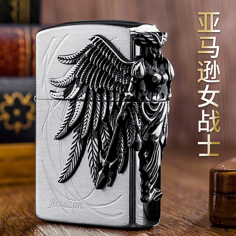 佐罗/ZORRO亚马逊女战士天使翅膀煤油打火机防风纯铜贴章