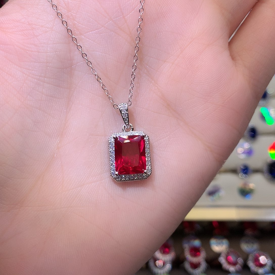 红宝石颈饰银S925镶嵌1